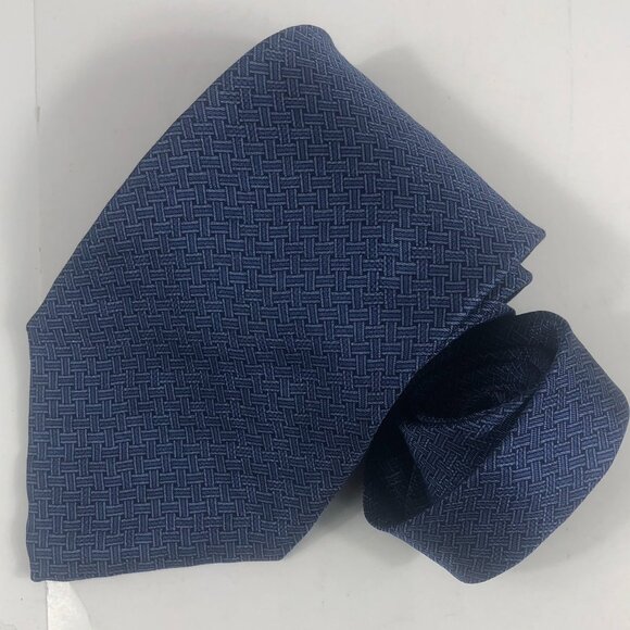 Vintage Perry Ellis Portfolio 100% Silk Two-Tone Blue Basket Weave Men's USA - Picture 1 of 5